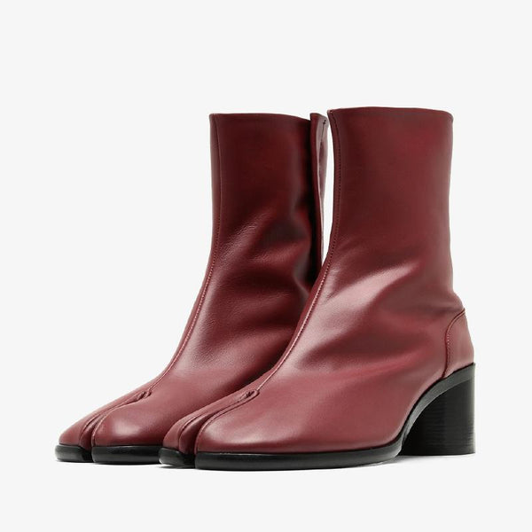Red Calf Leather Split-Toe Ankle Boots - Arno Conti Shoe