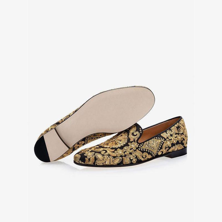 Gold Embroidered Leather Loafers - Arno Conti Shoe
