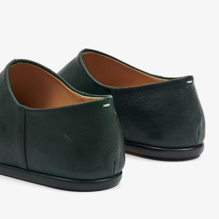 Split-Toe Dark Green Leather Loafers - Arno Conti Shoe