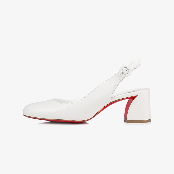White Leather Slingbacks Block Heel - ARNO CONTI