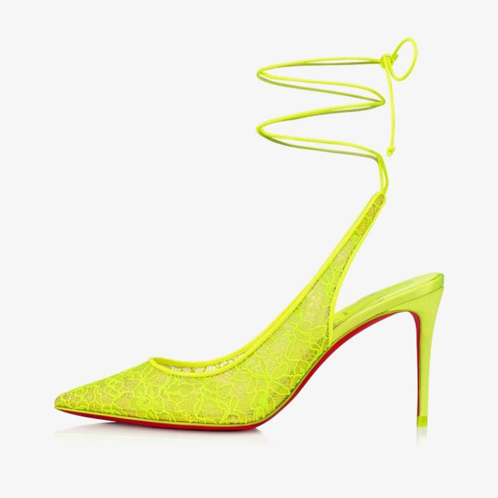 Fluo Yellow Lace-Up Stiletto Pump - ARNO CONTI