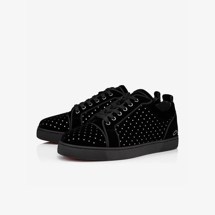 Velvet Black Strass Leather Sneakers - ARNO CONTI