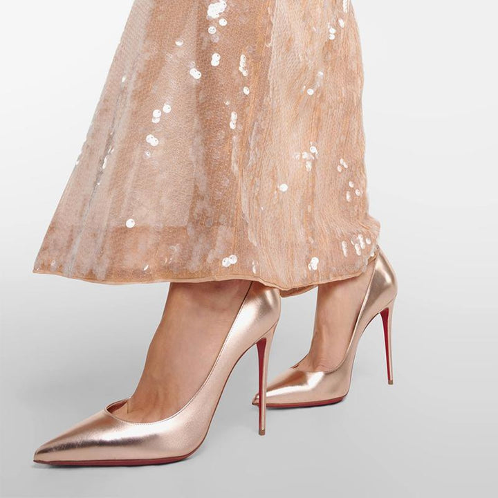 Golden Leather Pointed Toe Pumps - ARNO CONTI