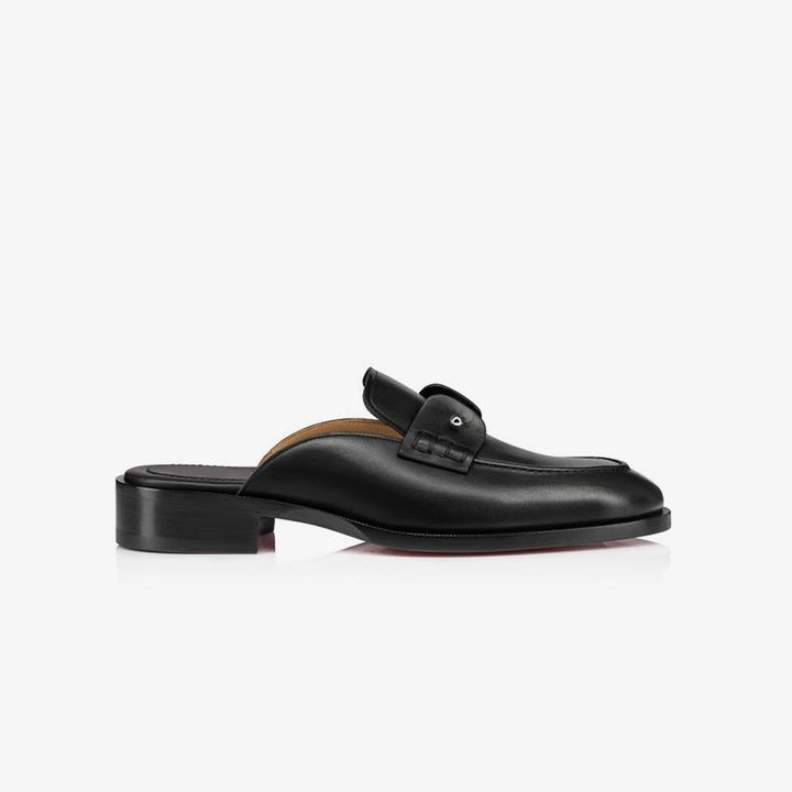 Black Leather Backless Collar Pin Loafer - ARNO CONTI