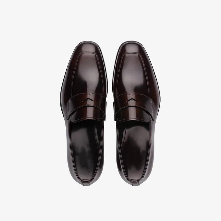 Polished Loafers Men Penny Brown Leather Slip On - Arno Conti Shoe
