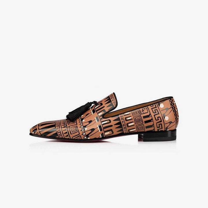 Tassel Greek Printing Calf Leather Loafers - ARNO CONTI