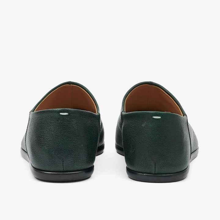 Split-Toe Dark Green Leather Loafers - Arno Conti Shoe