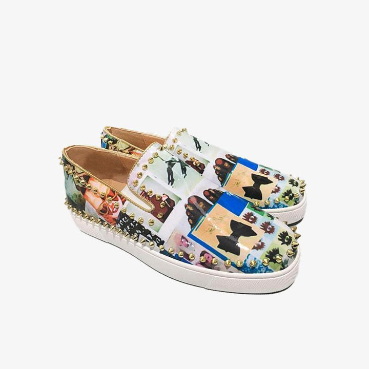 Leather Printed Spike Flat Sneakers - ARNO CONTI