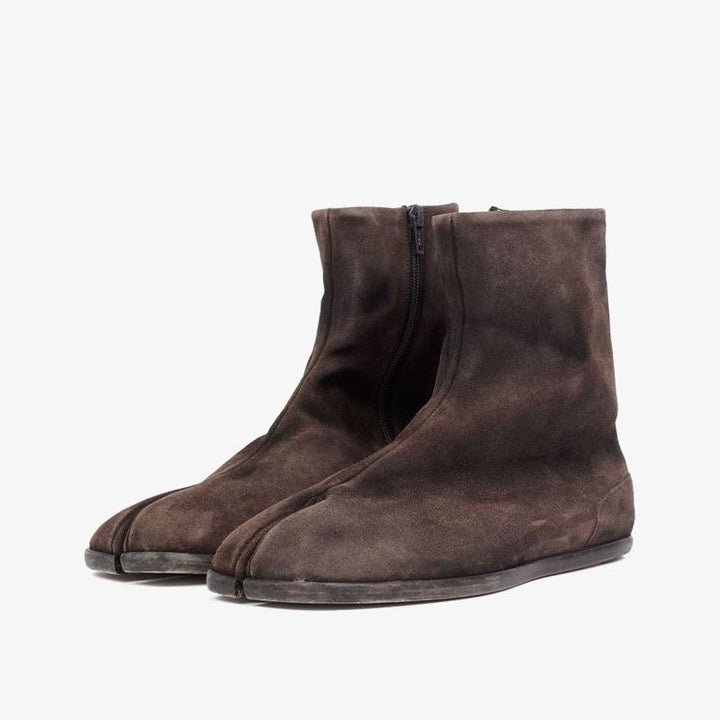 Brown Split-Toe Suede Flat Boots - Arno Conti Shoe