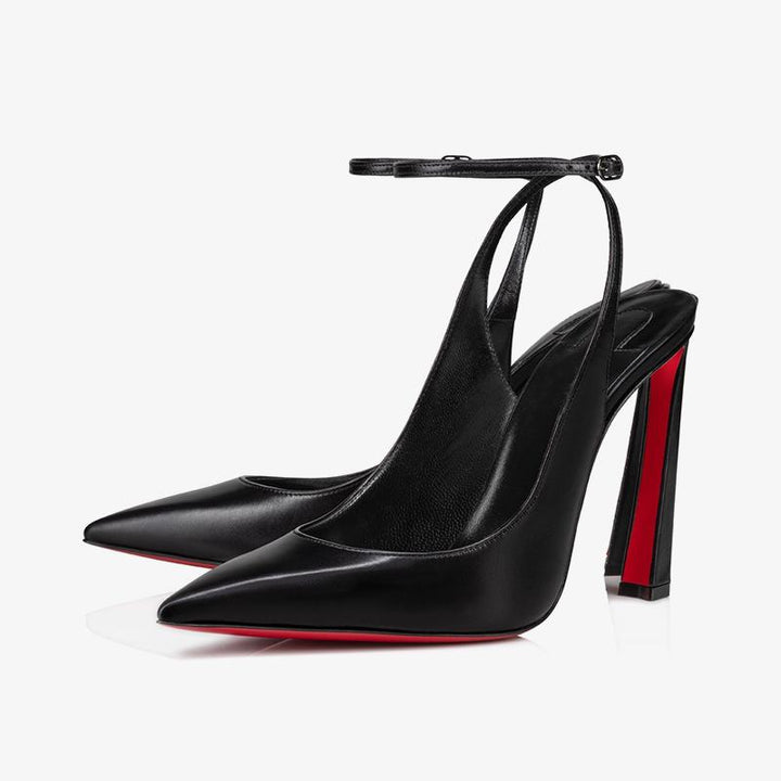 Unique Black Leather Pump with Slanted Heel - ARNO CONTI