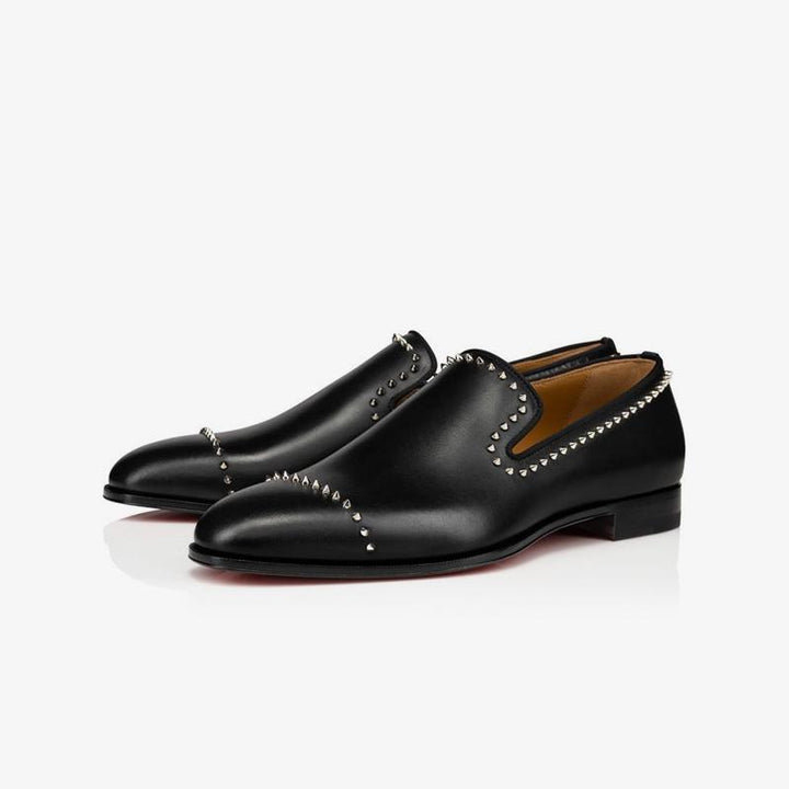 Studded Flat Loafers Calfskin Leather Spikes - ARNO CONTI