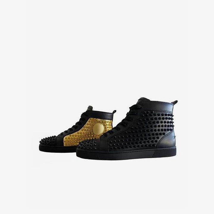 Black Gold Spikes High Top Sneakers - ARNO CONTI