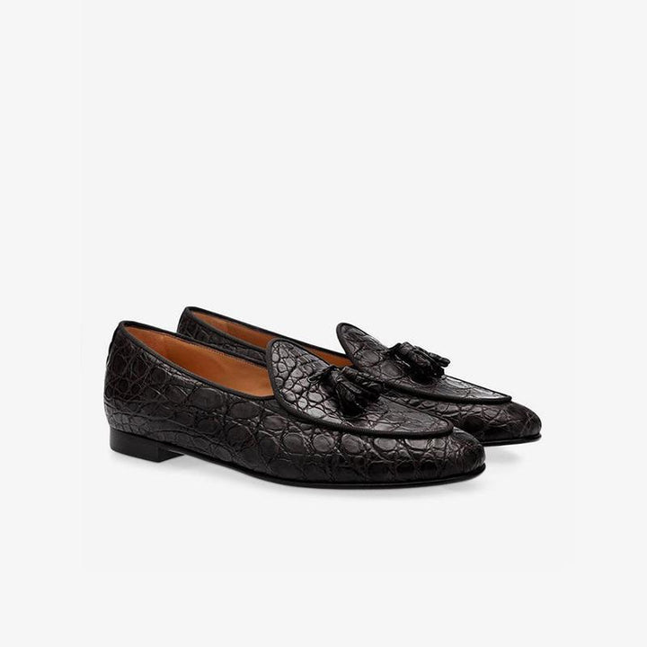 Crocodile-Embossed Leather Loafers - Arno Conti Shoe