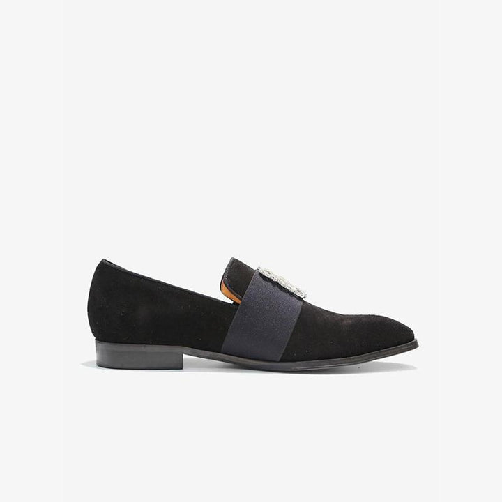 Suede Loafers with Decorative Jeweled Strap - Arno Conti Shoe