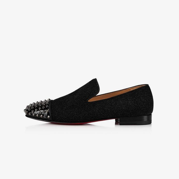 Glitter Flat Studs Spike Loafers Leather - ARNO CONTI