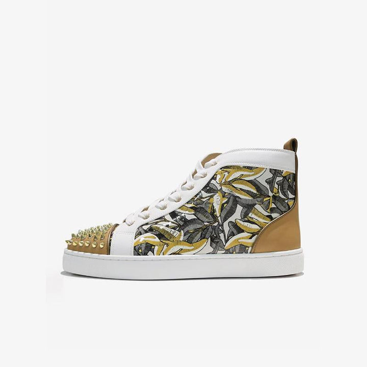 Leather Studded Patterns High Top Sneakers - ARNO CONTI