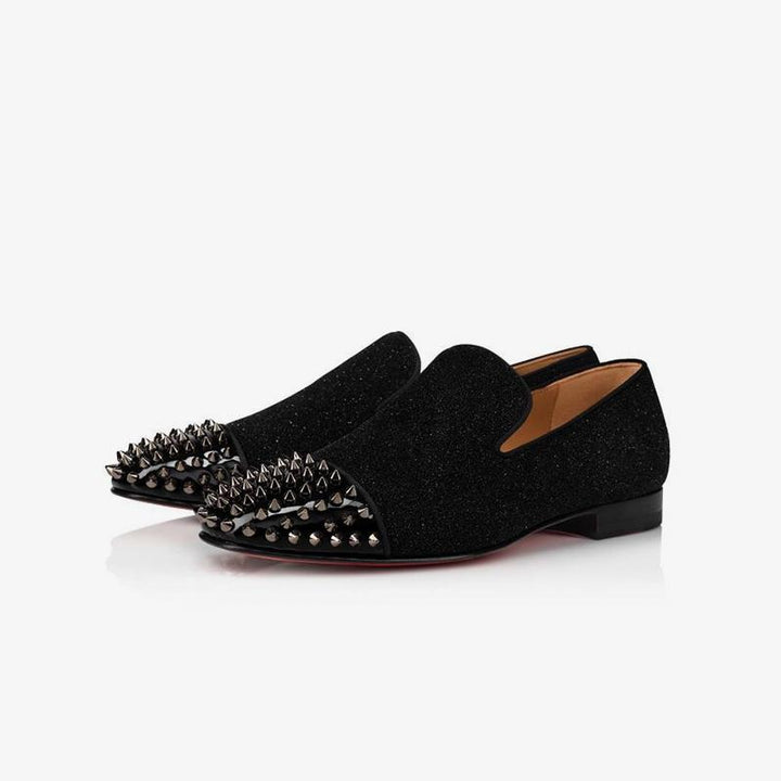 Glitter Flat Studs Spike Loafers Leather - ARNO CONTI