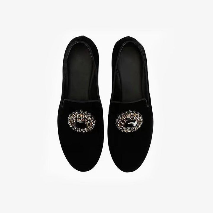 Black rhinestone-embellished Suede Loafers - Arno Conti Shoe
