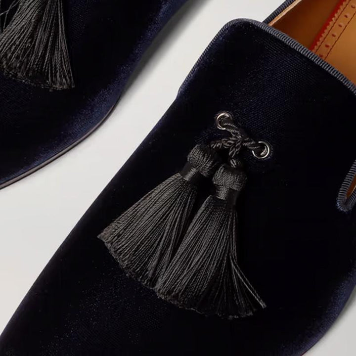 Blueberry Velvet Fringe Slip On Loafers - ARNO CONTI