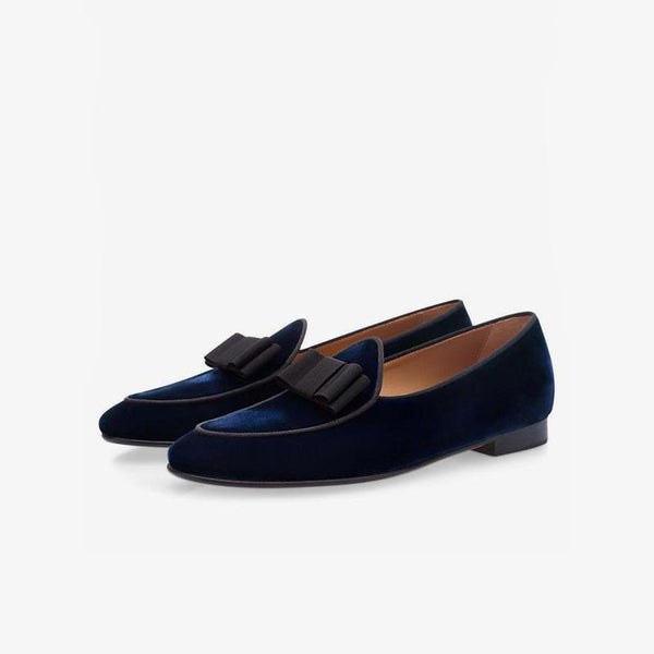 Velvet Round Toe Loafers with Bow - Arno Conti Shoe