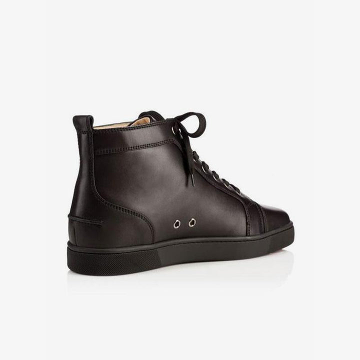 Black Leather Plain Lace Up Sneakers - ARNO CONTI