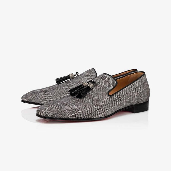 Plaid Men Loafers Metal Tassel Shoes Calf - ARNO CONTI
