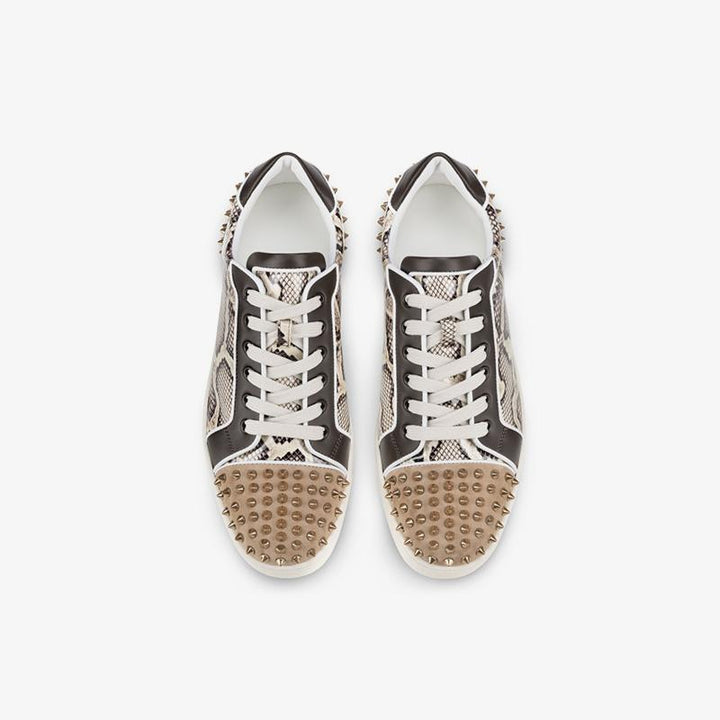 Snake Printed Spikes Leather Sneakers - ARNO CONTI