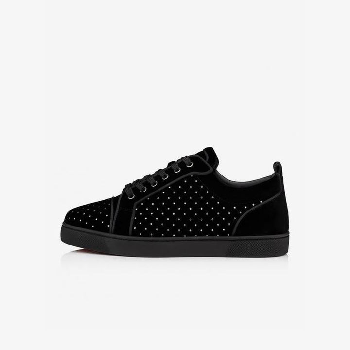 Velvet Black Strass Leather Sneakers - ARNO CONTI