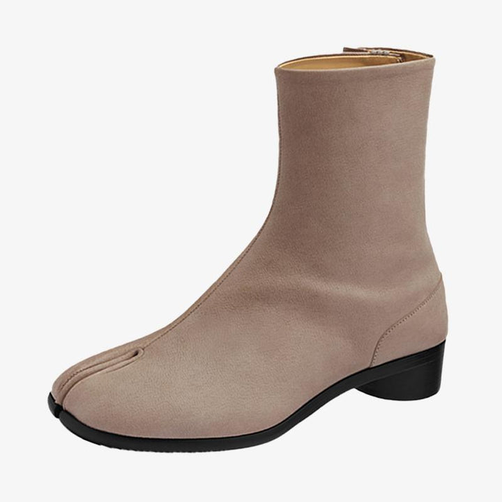 Beige Split-Toe Calf Leather Ankle Boots - Arno Conti Shoe