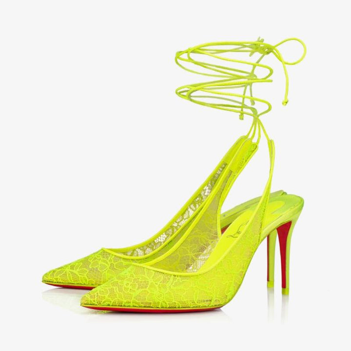 Fluo Yellow Lace-Up Stiletto Pump - ARNO CONTI