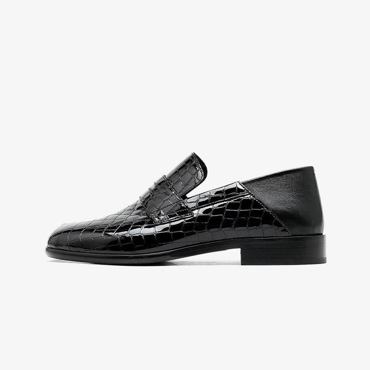 Croc-Effect Split-Toe Black Loafers - Arno Conti Shoe