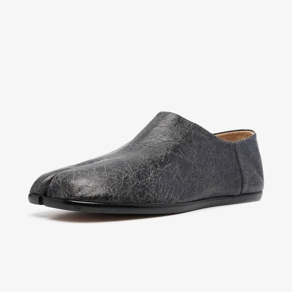 Black Split-Toe Leather Slippers - Arno Conti Shoe