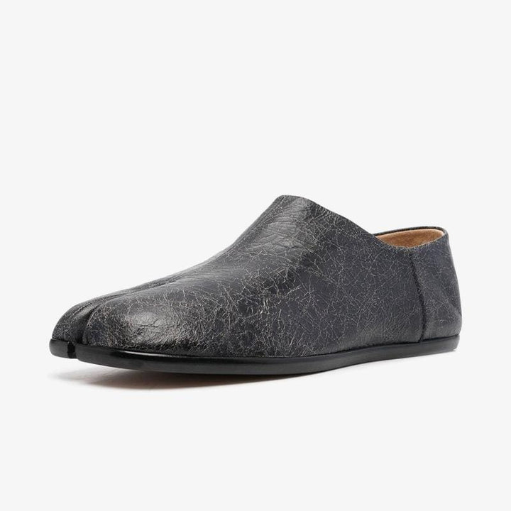 Black Split-Toe Leather Slippers - Arno Conti Shoe