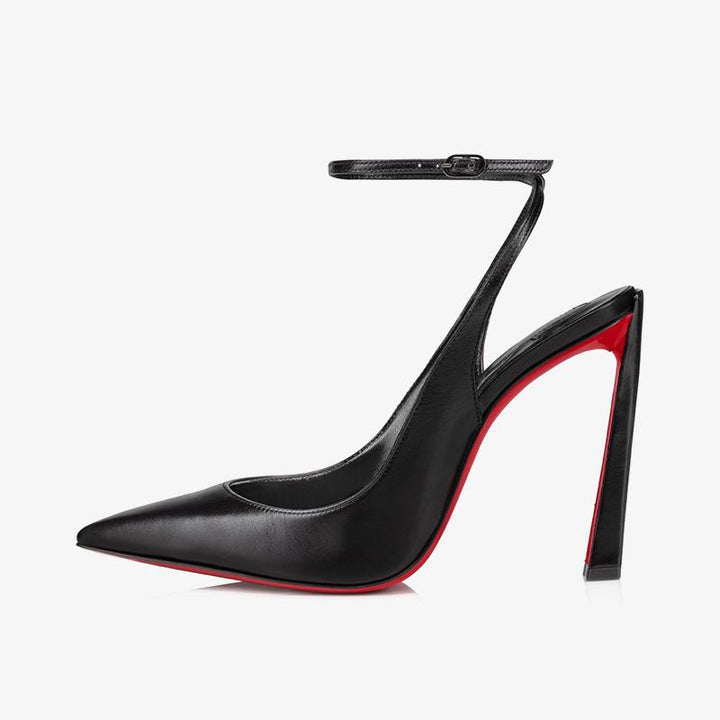 Unique Black Leather Pump with Slanted Heel - ARNO CONTI