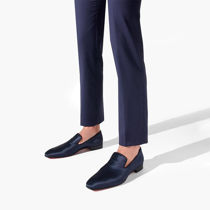 Navy Men Flat Loafers Fabric Calf Shoes - ARNO CONTI