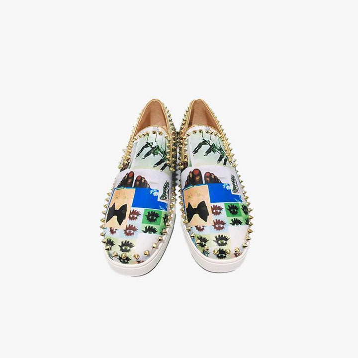 Leather Printed Spike Flat Sneakers - ARNO CONTI