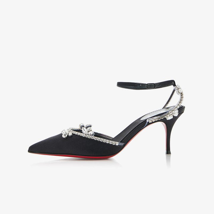 Black Crepe Satin Crystal-Embellished Pump - ARNO CONTI