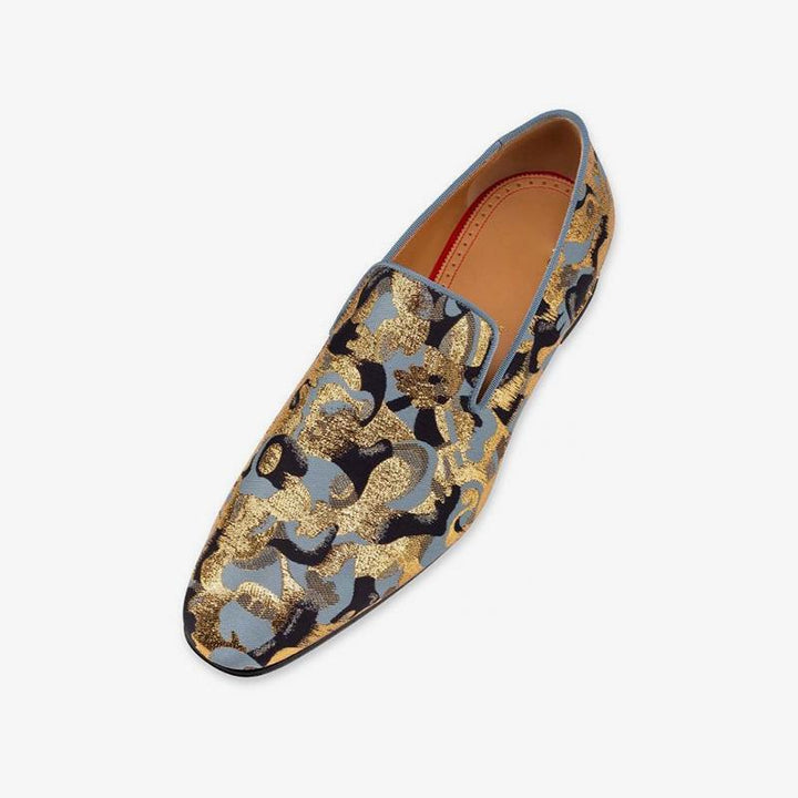 Stud-heel Loafers Flat Nylon Golden Printing Leather - ARNO CONTI