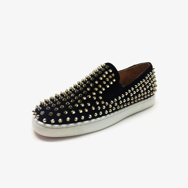 Black Suede Rivets Slip-on Sneakers - ARNO CONTI