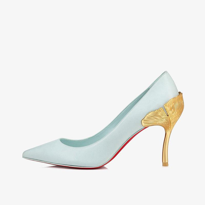 Iceberg Blue Leather Pump with Ginkgo Leaf Heel - ARNO CONTI