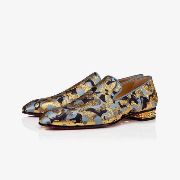 Stud-heel Loafers Flat Nylon Golden Printing Leather - ARNO CONTI