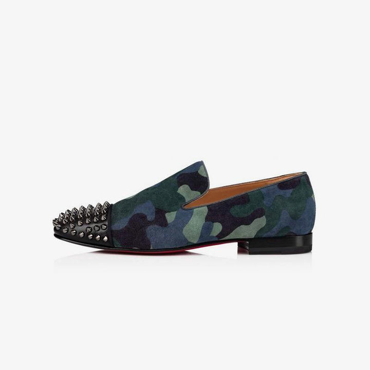 Suede Blue Camo Men Spikes Leather - ARNO CONTI