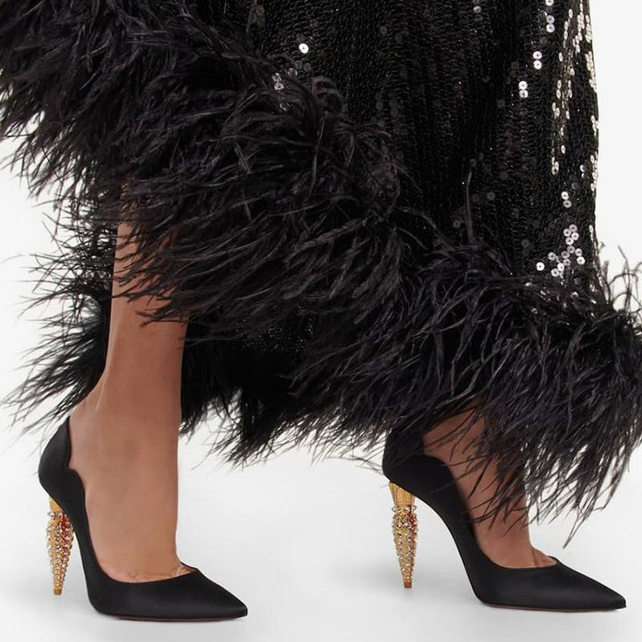 Silk Satin Heart Pumps with Crystal Heels - ARNO CONTI