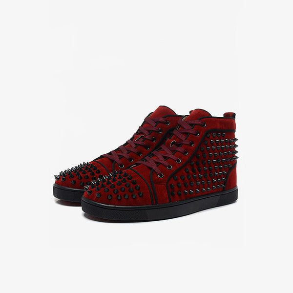 Spikes Red Velvet Trendy Mens Shoes - ARNO CONTI