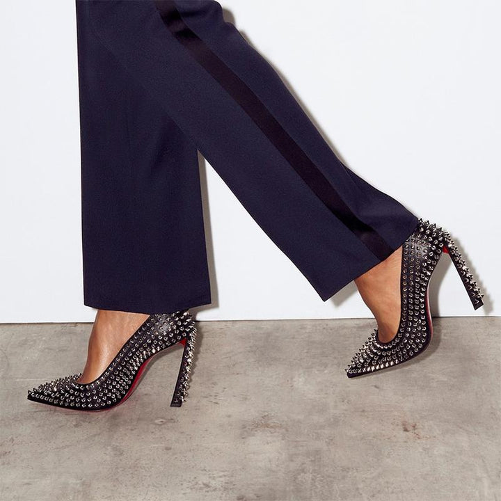 Unique Black Leather Pumps with Spiked - ARNO CONTI