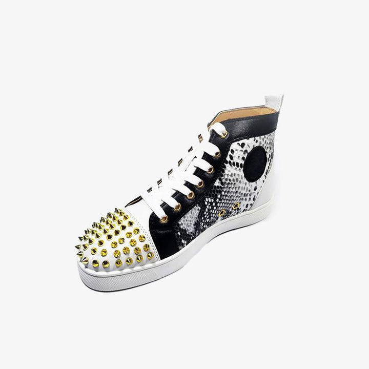 Snakeskin Shoes Rivets Leather Sneakers - ARNO CONTI