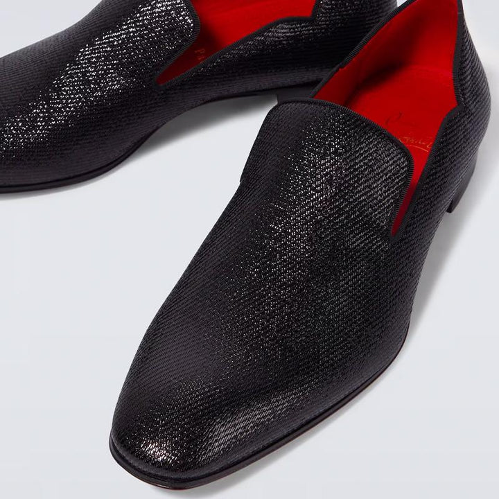 Black Flat Glitter Calf Loafers - ARNO CONTI