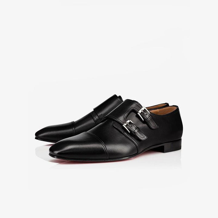 Classic Black Double Buckle Leather Shoes - ARNO CONTI