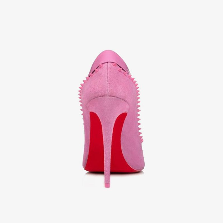 Bubblegum Pink Patent Leather Spiked Pumps - ARNO CONTI