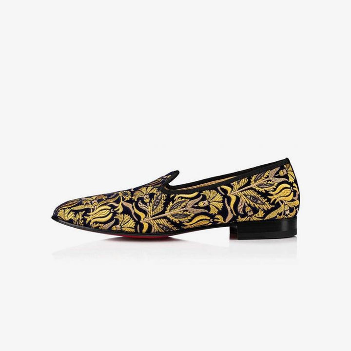 Velvet Slip-ons Men Gold Embroidered Loafers - ARNO CONTI